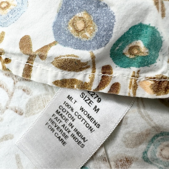 Woolrich 100% Cotton Floral Blouse M Turquoise + Tan - Picture 7 of 9